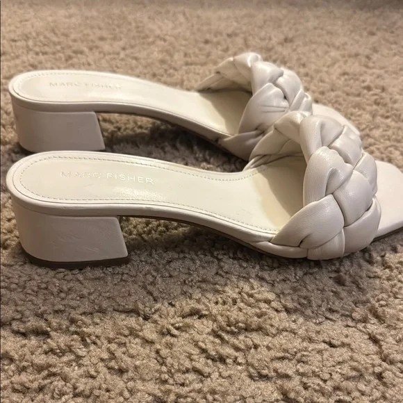 Marc Fisher White Braided Block Heel Sandals - Picture 2 of 4